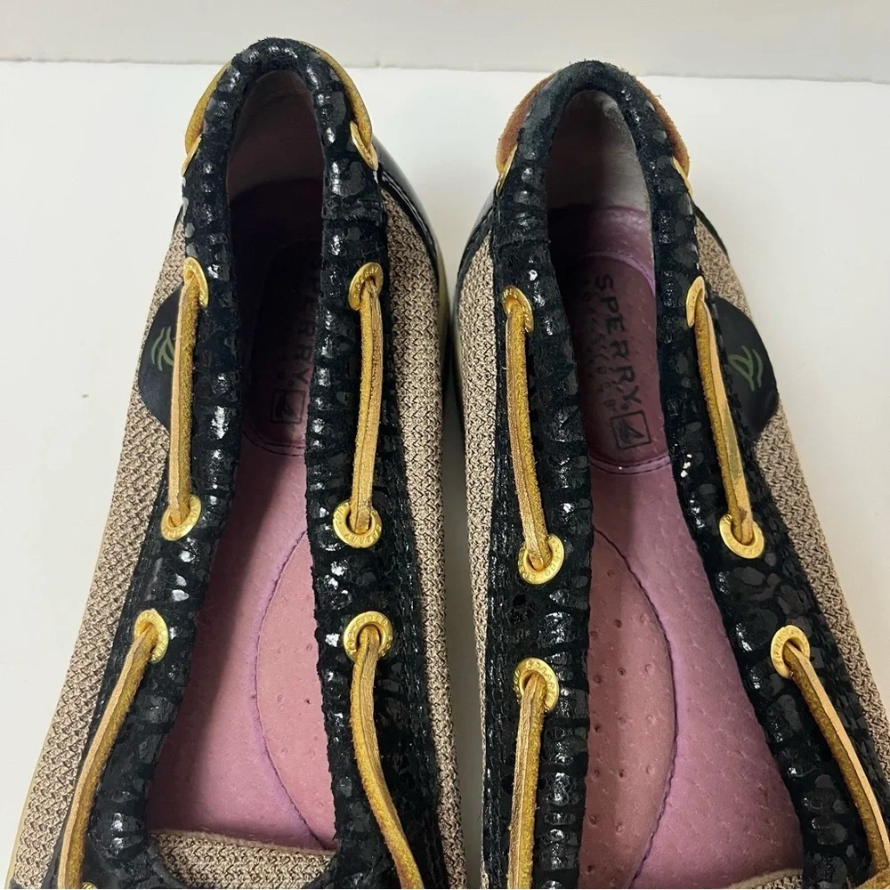 Sperry's Topsider Angelfish Boat Shoe Black Animal‎ Print 6.5M